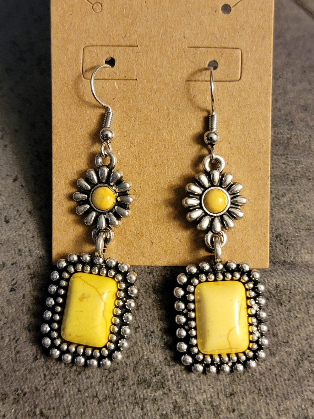 Handcrafted Yellow Stone Daisy Drop Earrings